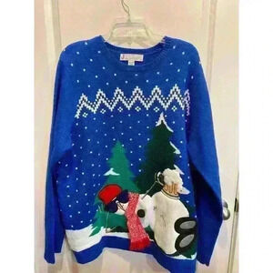 Jolly Sweater Snowman Christmas Holiday Sweater SZ XXL -Blue
